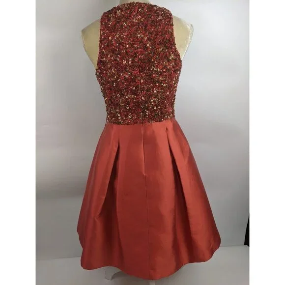 Theia Sequin Top Cocktail Fit & Flare Party Dress Silk Size 2 - Picture 5 of 12